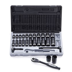 27 Piece 3/8 Drive 6-Point Imperial, Standard & Deep Socket Set