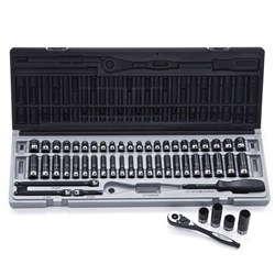 53 Piece 1/4 Drive 12-Point Metric & Imperial, Standard & Deep Socket Set Dual Action