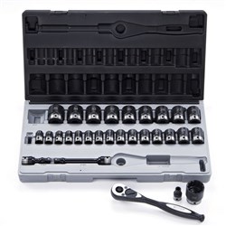 29 Piece 1/2 Drive 12-Point Metric, Standard Socket Set Dual Action