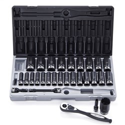 29 Piece 1/2 Drive 12-Point Metric, Deep Socket Set Dual Action