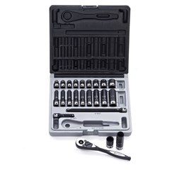 23 Piece 1/4 Drive 12-Point Imperial, Standard & Deep Socket Set Dual Action