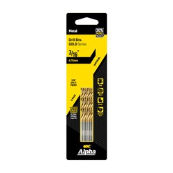 3/16in (4.76mm) Jobber Drill Bit - Gold Series 5 pce Trade Pack