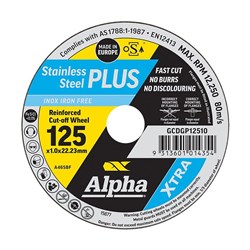Alpha Stainless Steel Plus | 125 x 1.0mm Cutting Disc - Bulk