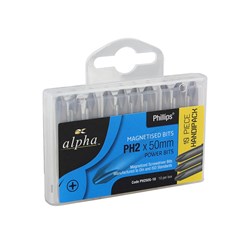 PH2 x 50mm Phillips Ribbed Power Bits - Handipack (x10)