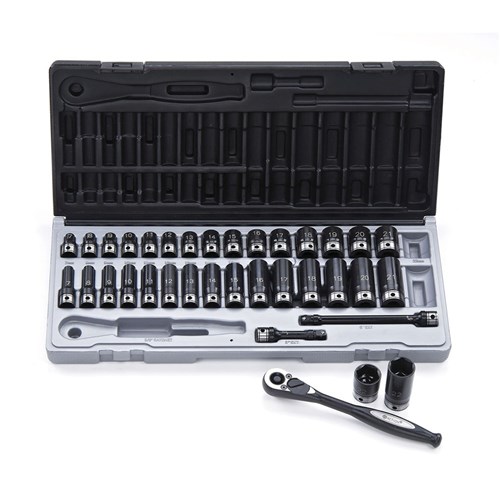 35 Piece 3/8 Drive 6-Point Metric, Standard & Deep Socket Set