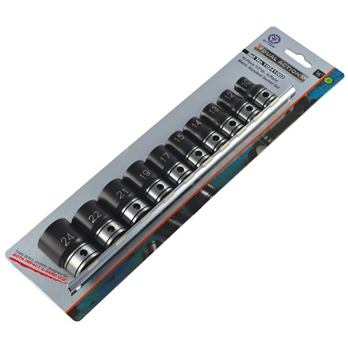 10 Piece 1/2 Drive 6-Point Metric, Standard Socket Set Dual Action