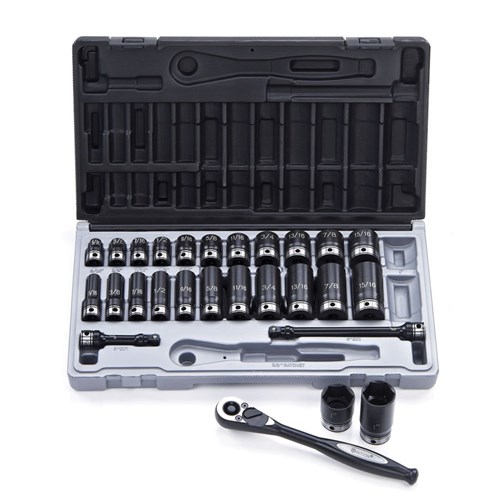 27 Piece 3/8 Drive 6-Point Imperial, Standard & Deep Socket Set