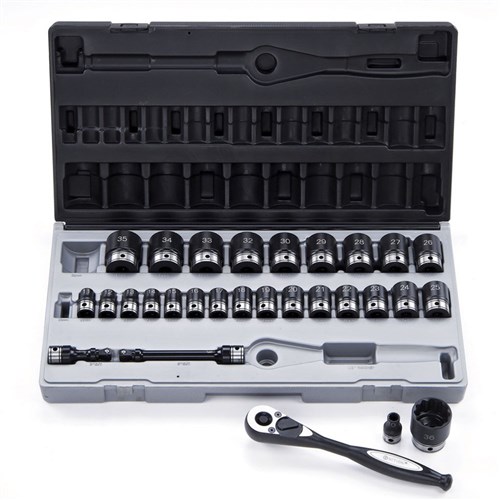 29 Piece 1/2 Drive 12-Point Metric, Standard Socket Set Dual Action