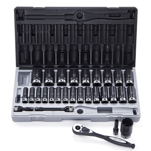 29 Piece 1/2 Drive 12-Point Metric, Deep Socket Set Dual Action