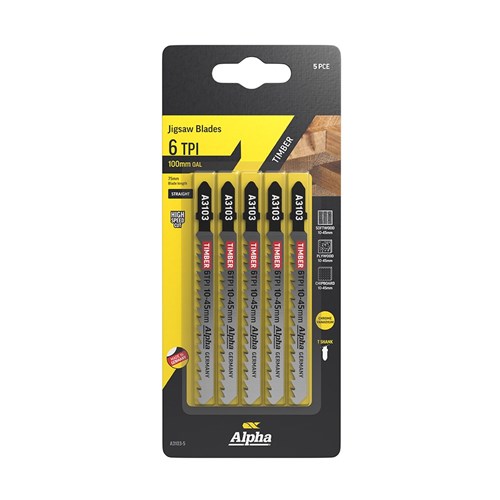 Alpha Jigsaw Blade | 6 TPI | 100mm | Clean Cut | CV (x5)
