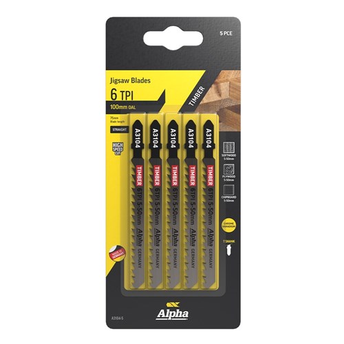 Alpha Jigsaw Blade | 6 TPI | 100mm | High Speed Cut | CV (x5)