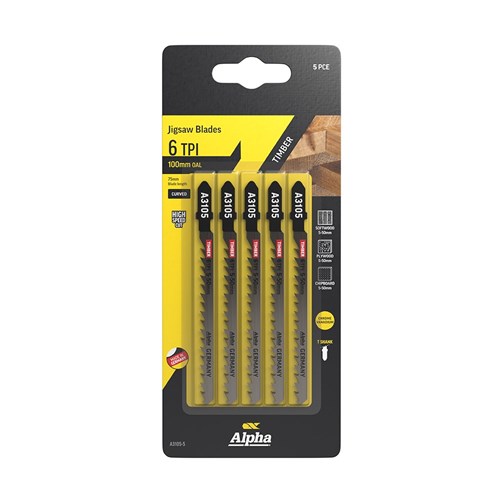 Alpha Jigsaw Blade | 6 TPI | 100mm | Rough Cut | CV (x5)