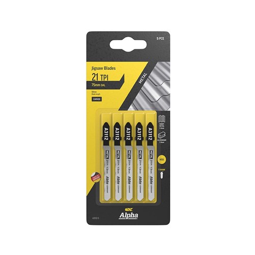 Alpha Jigsaw Blade | 21 TPI | 75mm | HSS Thin Metal (x5)