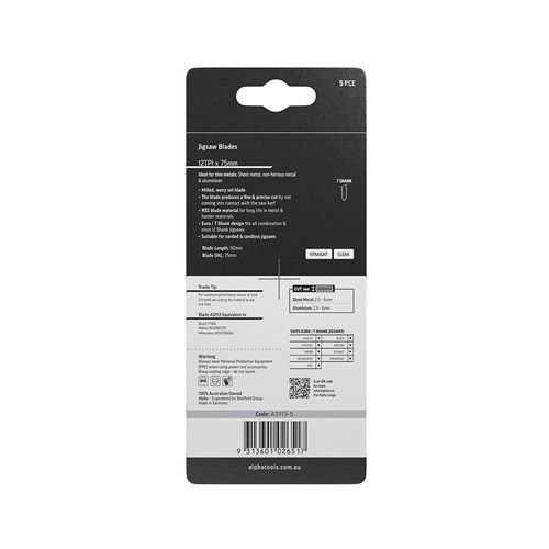 Alpha Jigsaw Blade | 12 TPI | 75mm | HSS Wavy (x5)