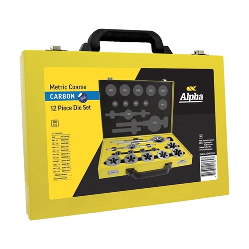 Alpha Die Set Metric Coarse Carbon M6-M24 12 Piece Metal Box