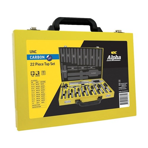 Alpha Tap Set UNC Carbon 1/4in - 1in 22 Piece Metal Box