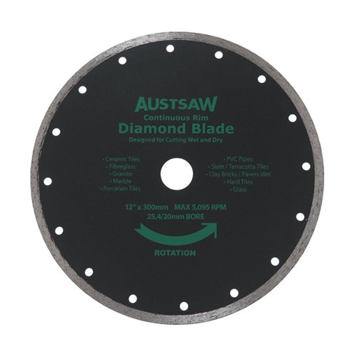 Austsaw - 300mm(12in) Diamond Blade Continuous Rim - 25.4/20mm Bore - Continuous