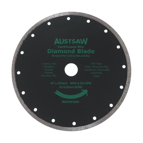 Austsaw - 350mm(14in) Diamond Blade Continuous Rim - 25.4/20mm Bore - Continuous