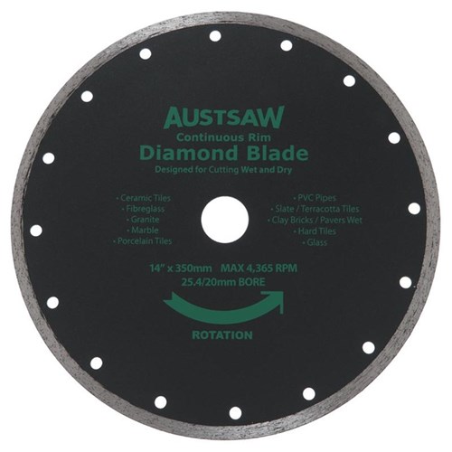 Austsaw - 350mm(14in) Diamond Blade Continuous Rim - 25.4/20mm Bore - Continuous