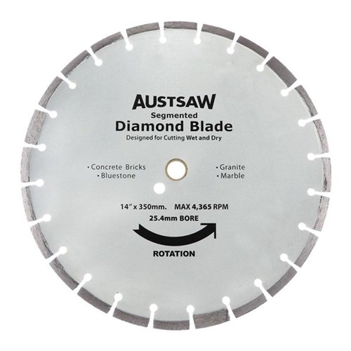 Austsaw - 350mm(14in) Diamond Blade Segmented Hard Brick - 25.4/20mm Bore - Hard Brick