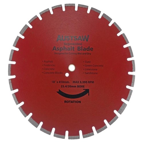 Austsaw - 450mm(18in) Diamond Blade Segmented Asphalt - 25.4mm Bore - Asphalt