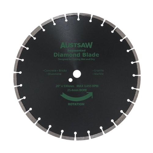 Austsaw - 530mm(20in) Diamond Blade Segmented General Purpose - 25.4mm Bore - Gen. Purpose