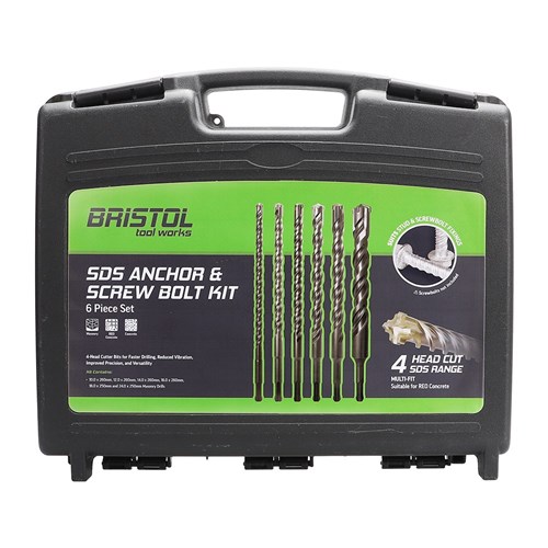 6 Piece | Bristol SDS Plus 4 Head SDS Drill Set - Suits Anchor and Screw Bolts