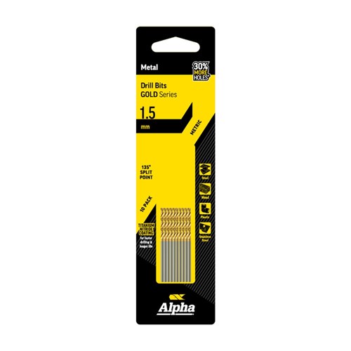 1.5mm Jobber Drill Bit - Gold Series 10 pce Trade Pack