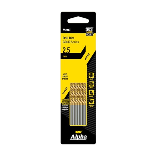 2.5mm Jobber Drill Bit - Gold Series 10 pce Trade Pack