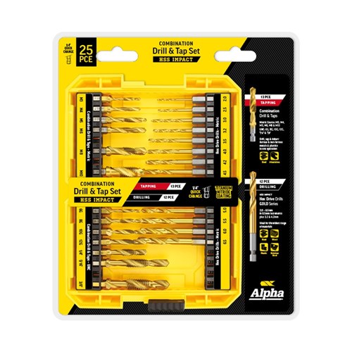 Alpha Combination Drill Tap Set with Hex Shank Drills - Gold Series - 25 Piece