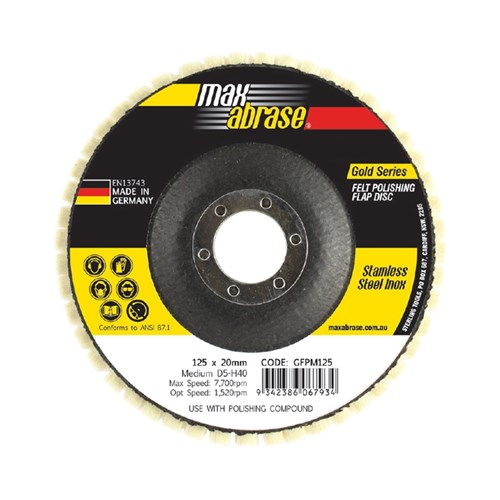 Felt Polishing Flap Disc 125mm Medium D5-H40 Carded (Pk 1)