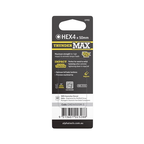 ThunderMax HEX4 x 50mm Impact Power Bit Carded | 3 Pack