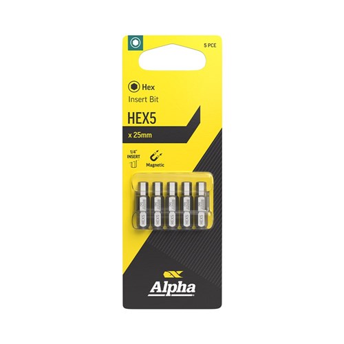 HEX5 x 25mm Insert Bit Carded | 5 Pack