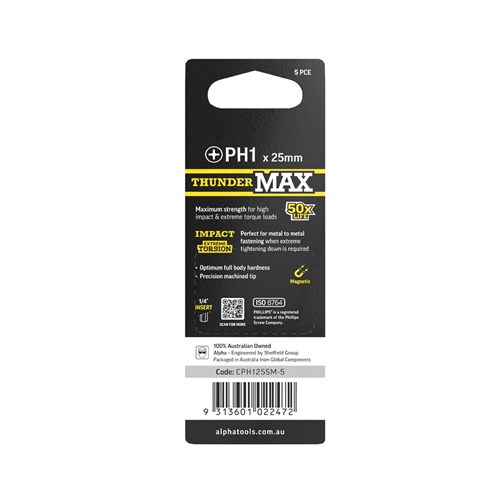 ThunderMax PH1 x 25mm Impact Insert Bit Carded | 5 Pack