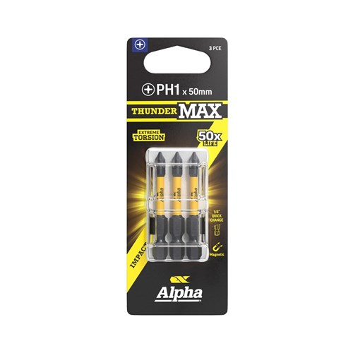 ThunderMax PH1 x 50mm Impact Power Bit Carded | 3 Pack