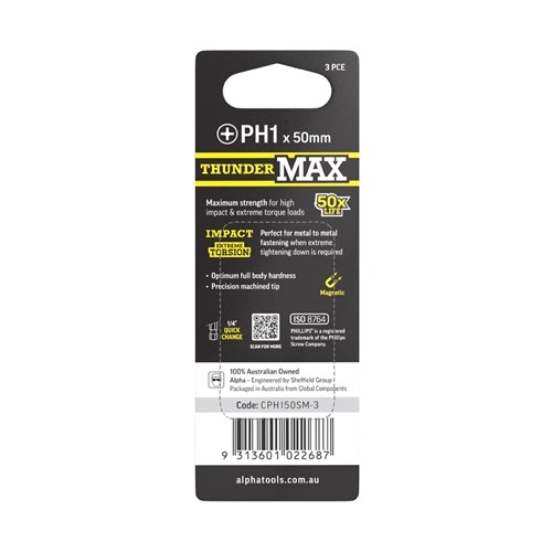 ThunderMax PH1 x 50mm Impact Power Bit Carded | 3 Pack