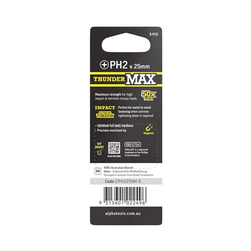 ThunderMax PH2 x 25mm Impact Insert Bit Carded | 5 Pack