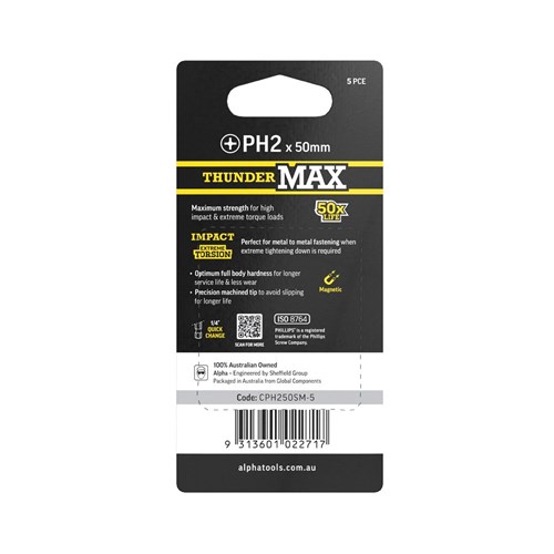 ThunderMax PH2 x 50mm Impact Power Bit Carded | 5 Pack