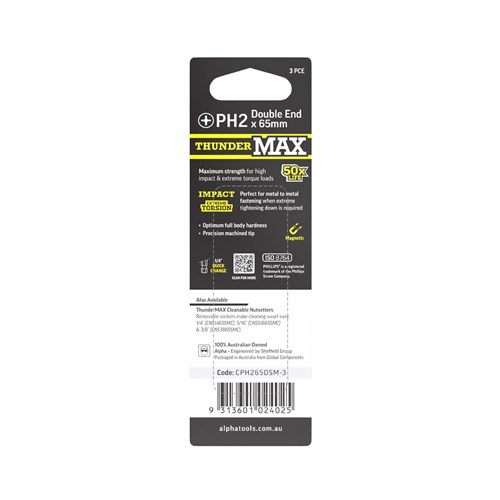 ThunderMax PH2 x 65mm Impact Double Ended Bit Carded | 3 Pack