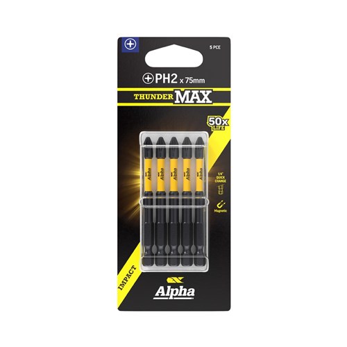 ThunderMax PH2 x 75mm Impact Power Bit Carded | 5 Pack