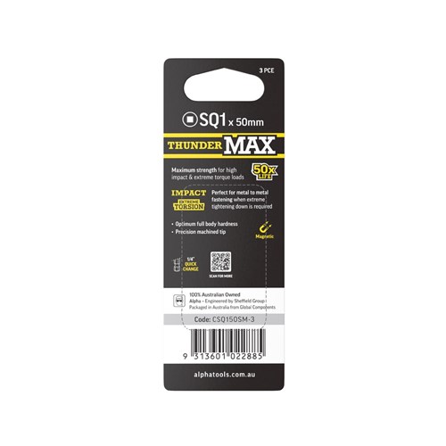 ThunderMax SQ1 x 50mm Impact Power Bit Carded | 3 Pack