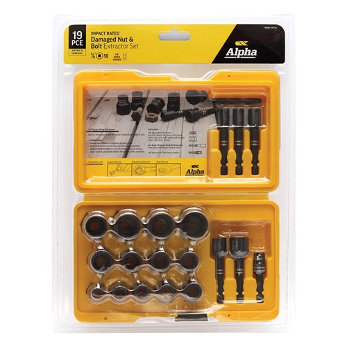19 Pce | Alpha Damaged Nut and Bolt Extractor Set - 1/4in & 3/8in Drive Met/Imp