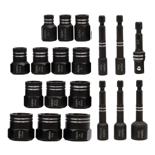 19 Pce | Alpha Damaged Nut and Bolt Extractor Set - 1/4in & 3/8in Drive Met/Imp