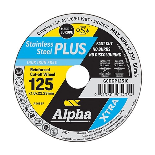 Alpha Stainless Steel Plus | 125 x 1.0mm Cutting Disc - Bulk