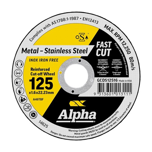 Cutting Disc 125 x 1.6mm Alpha Tub (Pk 90) Bonus 29-721B Snips