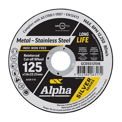 Alpha SLAB | Cutting Disc 125x1.6mm Silver Series x100 Pack