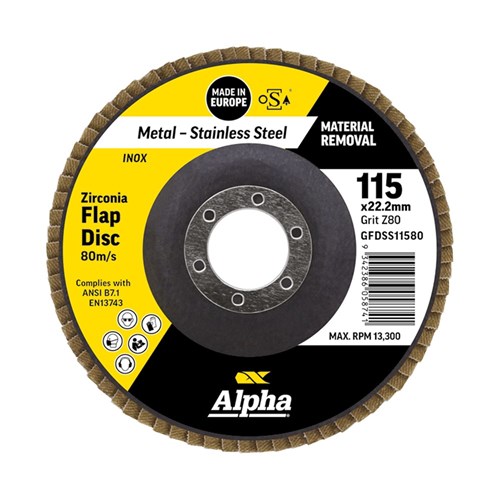 Flap Disc 115mm Z80 Grit Zirconia Alpha Bulk