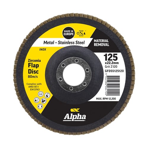 Flap Disc 125mm Z120 Grit Zirconia Alpha Bulk