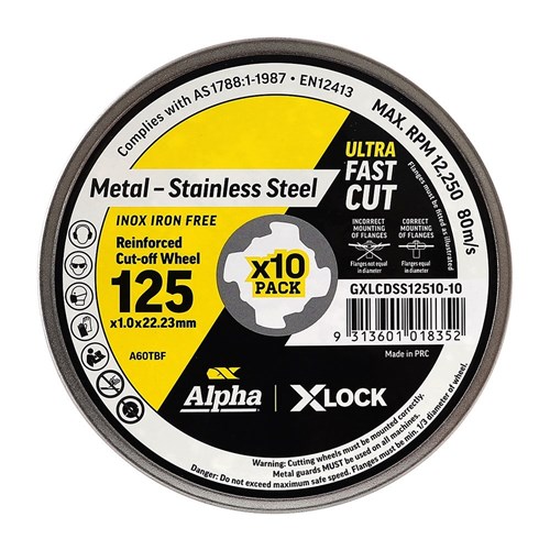 Alpha Cutting Disc X-Lock 125 x 1.0mm | 10 Disc Trade Pack