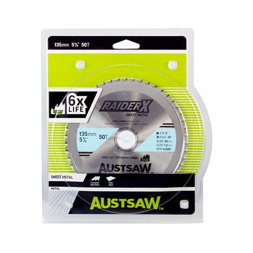 Austsaw RaiderX Sheet Metal Blade 135mm x 20 x 50T Cermet.